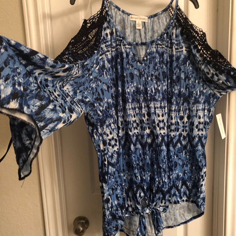 3X Plus Size Blue Sexy Crotchet Arm Blouse new